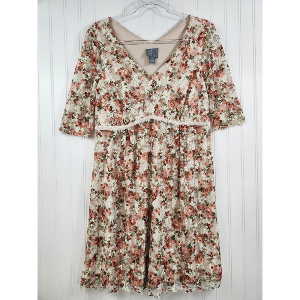 Rabbit Rabbit Rabbit Women's Floral Lace Empire Waist Dress Peach Ivory 14P